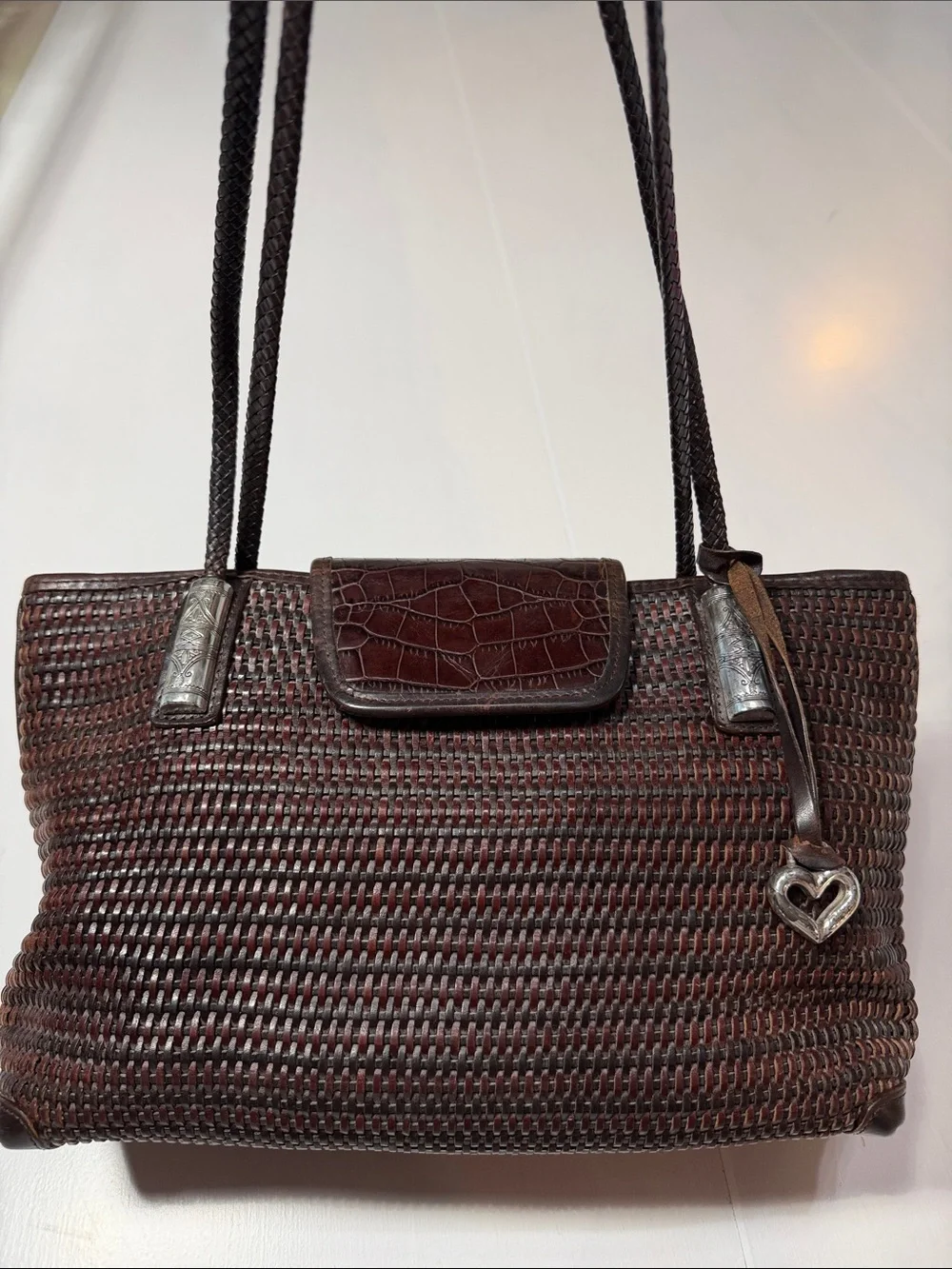 Brighton Woven Leather Shoulder Bag - Dark Brown